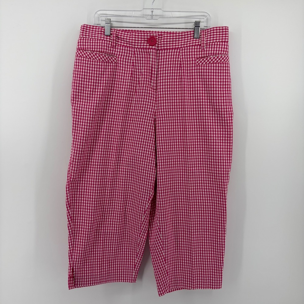Cato Womens 16W Pink Gingham Capri Pants‎ Cropped Cotton Stretch Picniccore